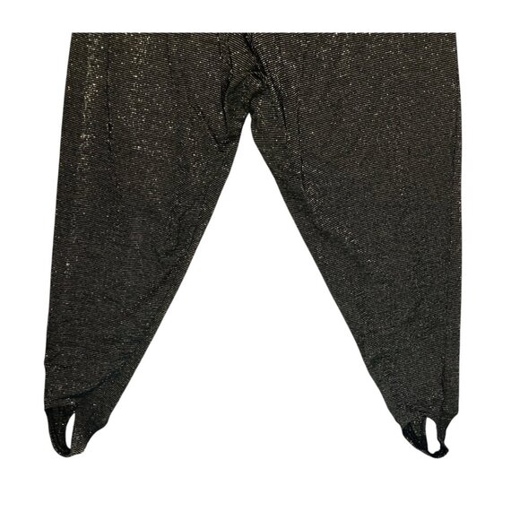 Vintage Black & Gold Metallic Stirrup Pants Elastic Waist Sz Medium By Partners - Picture 9 of 11